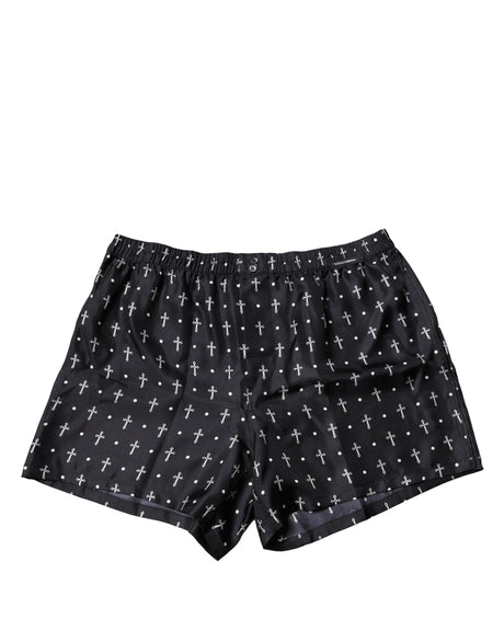 Dolce & Gabbana Black Silk Printed Beachwear Shorts Swimwear