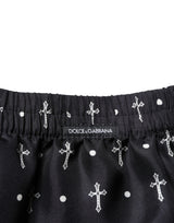 Dolce & Gabbana Black Silk Printed Beachwear Shorts Swimwear