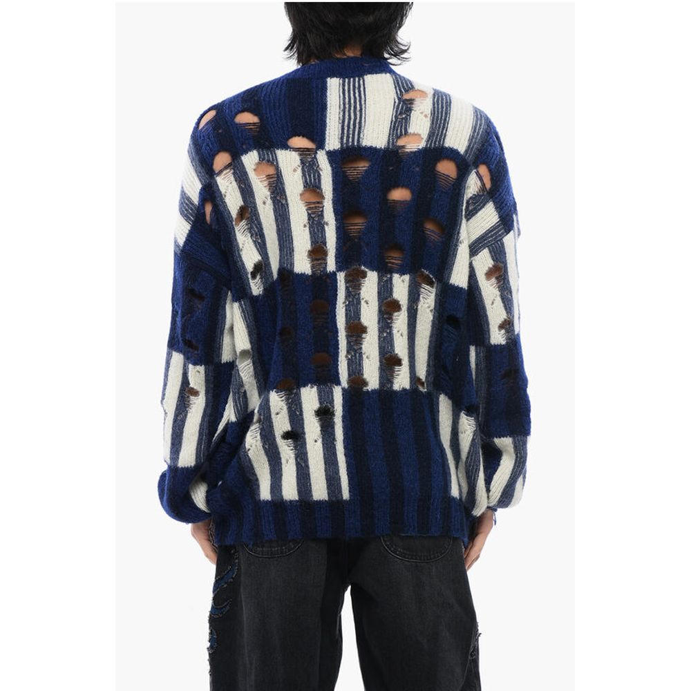 Off-White Distressed Effect SHIBORI Tartan Crewneck Sweater