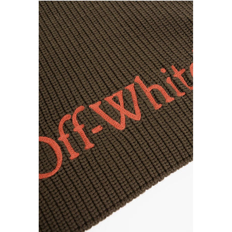 Off-White Virgin Wool Scarf with Embroidered Logo