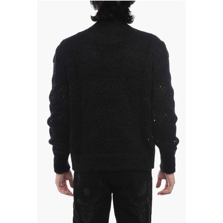 Saint Laurent Crew Neck Openwork Mohair Blend Sweater