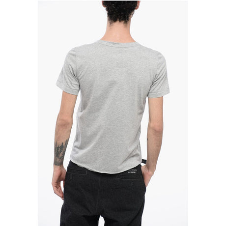 Saint Laurent Solid Color Crew-neck T-Shirt with Printed Logo