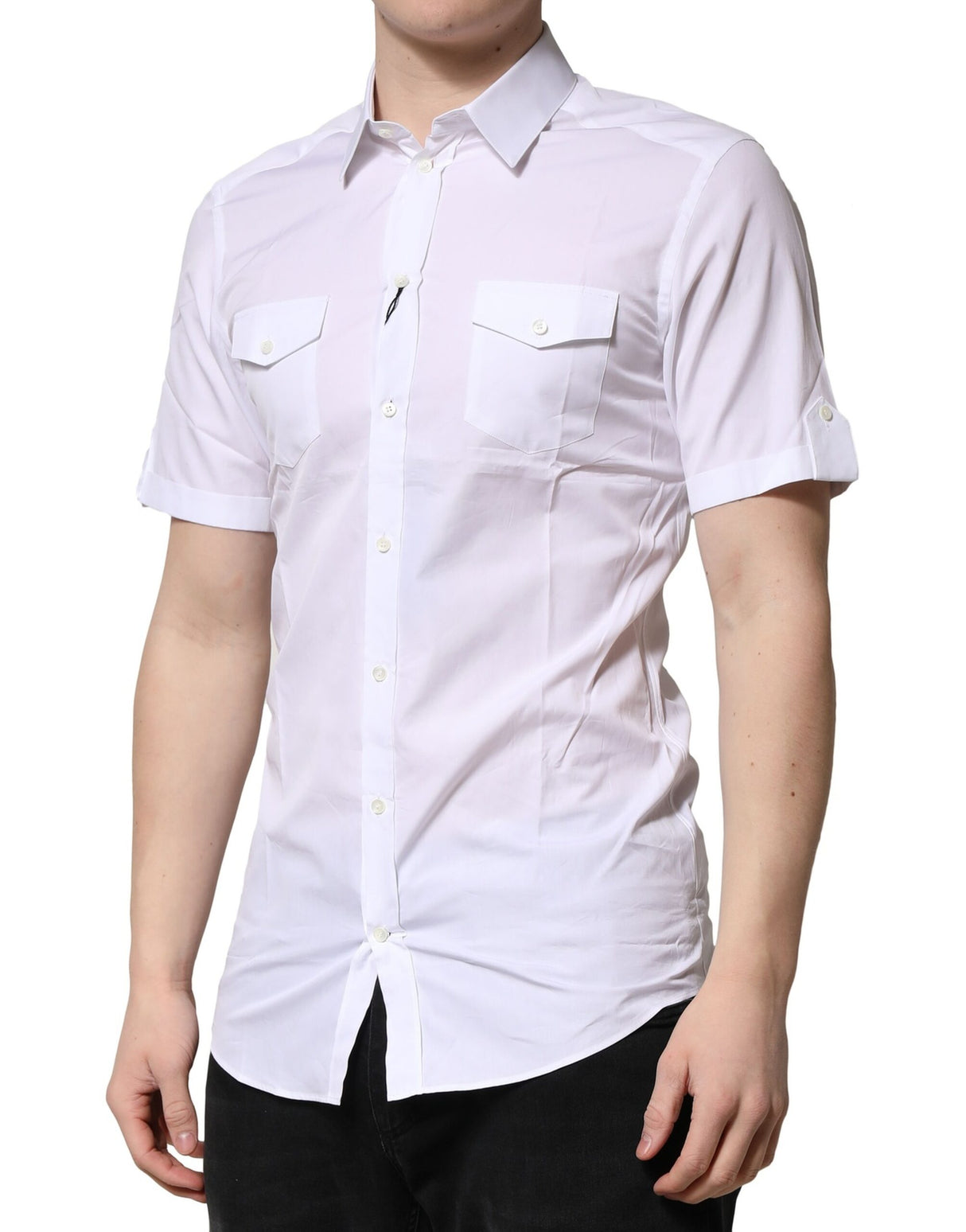 Dolce & Gabbana White Cotton GOLD Short Sleeves Casual Shirt