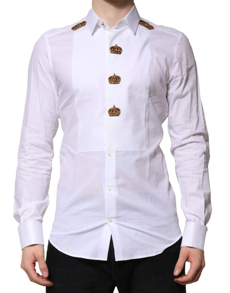 Dolce & Gabbana White GOLD DG Crown Detailing Formal Shirt