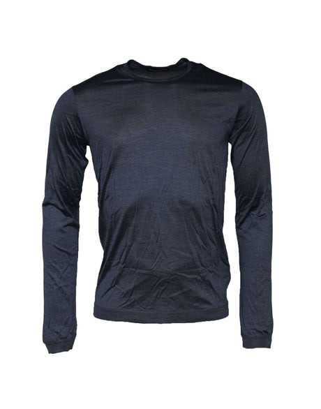 Dolce & Gabbana Dark Blue Silk Crew Neck Sweatshirt Sweater