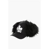 Dsquared² SKI Solid Color Cap with Contrasting Logo and Faux Fur Detai