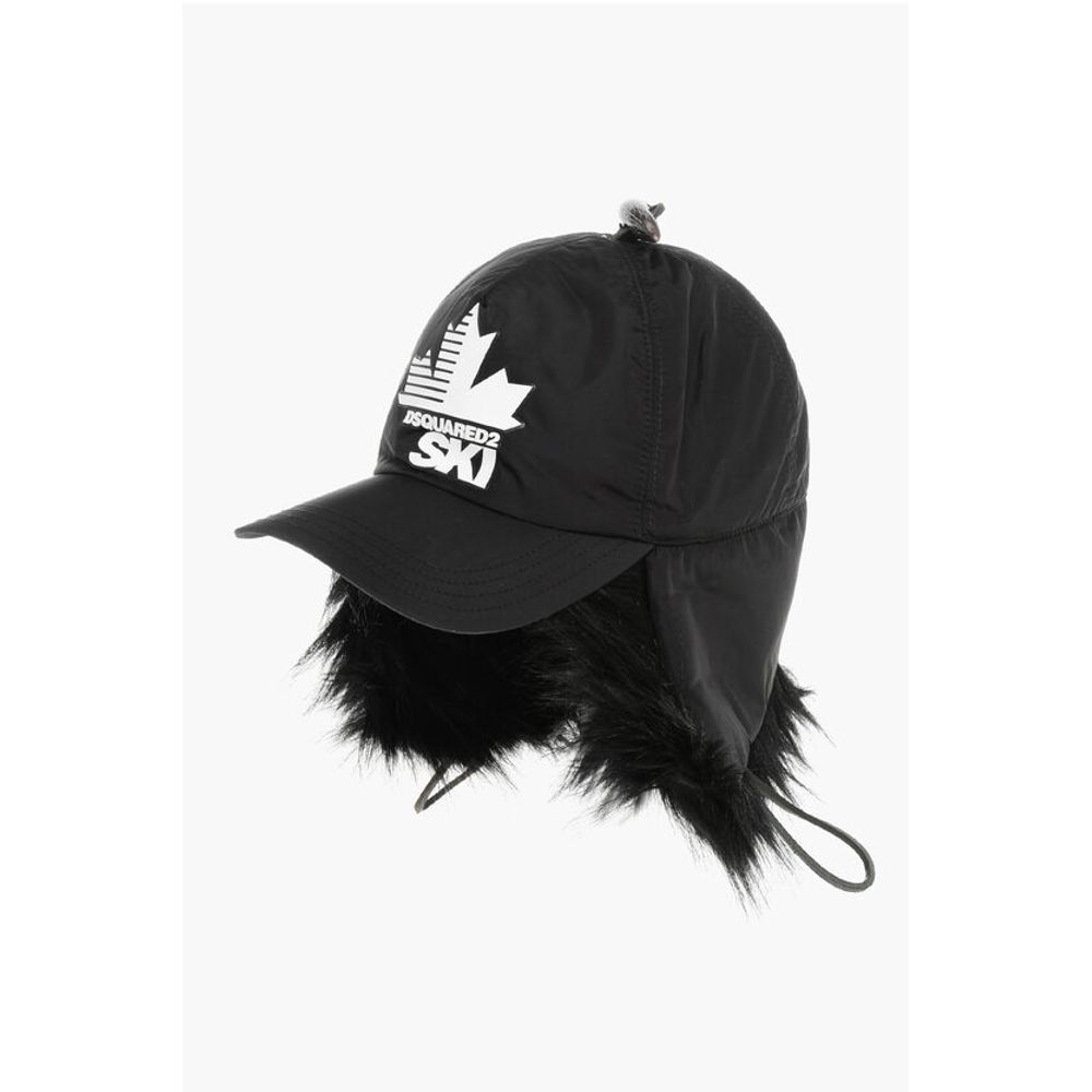Dsquared² SKI Solid Color Cap with Contrasting Logo and Faux Fur Detai