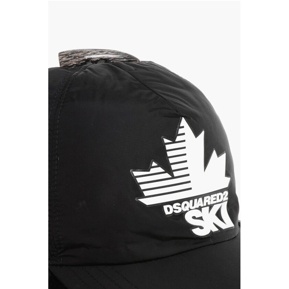 Dsquared² SKI Solid Color Cap with Contrasting Logo and Faux Fur Detai