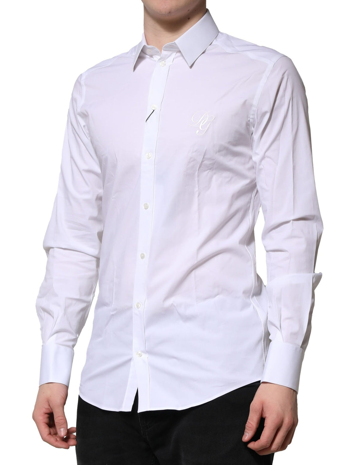 Dolce & Gabbana White Long Sleeves Dress GOLD Formal Shirt