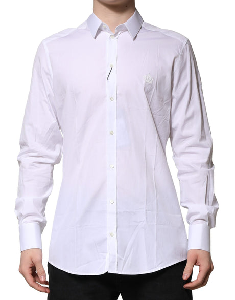 Dolce & Gabbana White Cotton GOLD Long Sleeves Formal Shirt