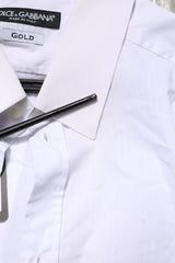 Dolce & Gabbana White Cotton GOLD Long Sleeves Formal Shirt