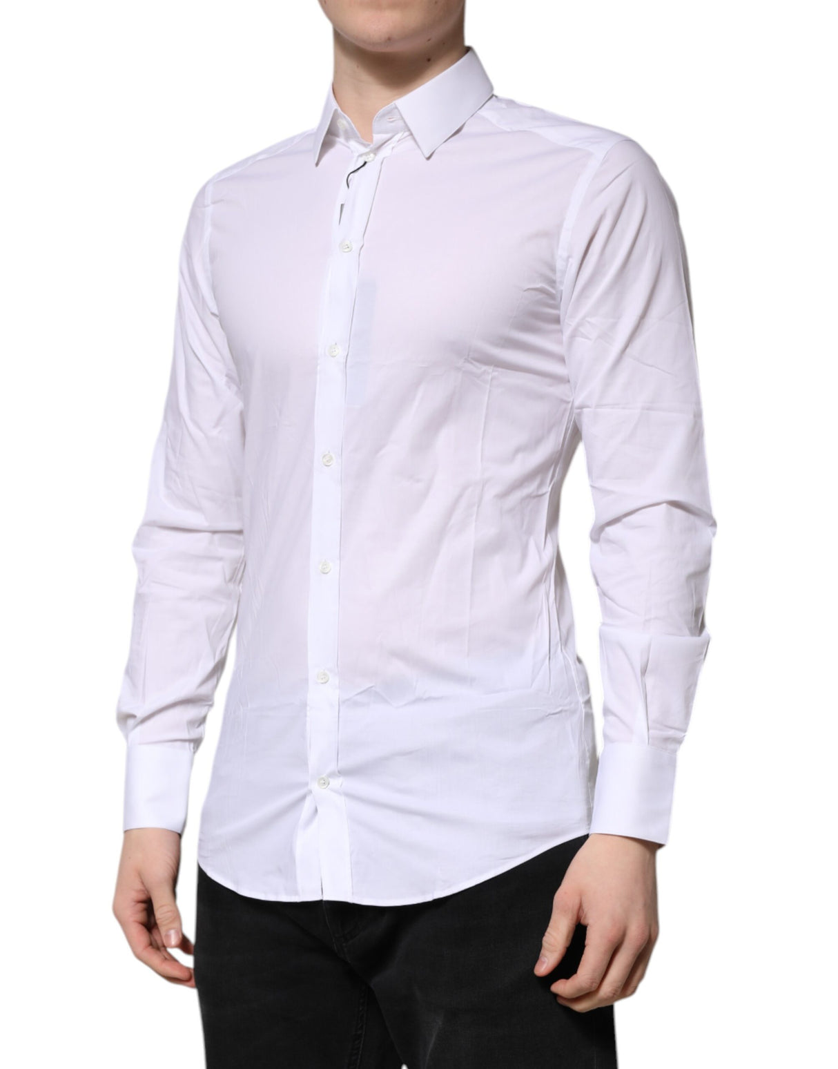 Dolce & Gabbana White GOLD Long Sleeves Dress Men Formal Shirt