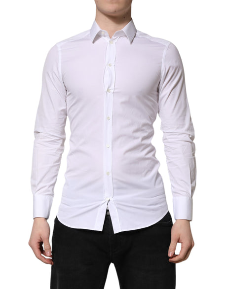 Dolce & Gabbana White GOLD Cotton Long Sleeve Men Formal Shirt
