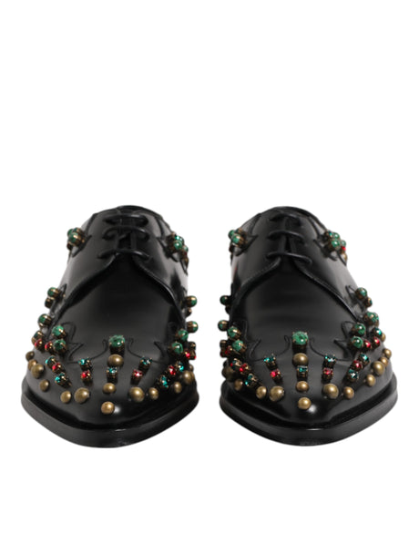 Dolce & Gabbana Black Leather Derby Dress Studded Shoes