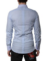 Dolce & Gabbana Blue Cotton GOLD Long Sleeves Men Dress Shirt