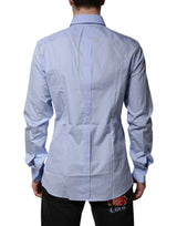 Dolce & Gabbana Blue Cotton GOLD Long Sleeves Dress Shirt