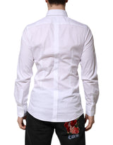Dolce & Gabbana White Cotton GOLD Long Sleeve Men Dress Shirt