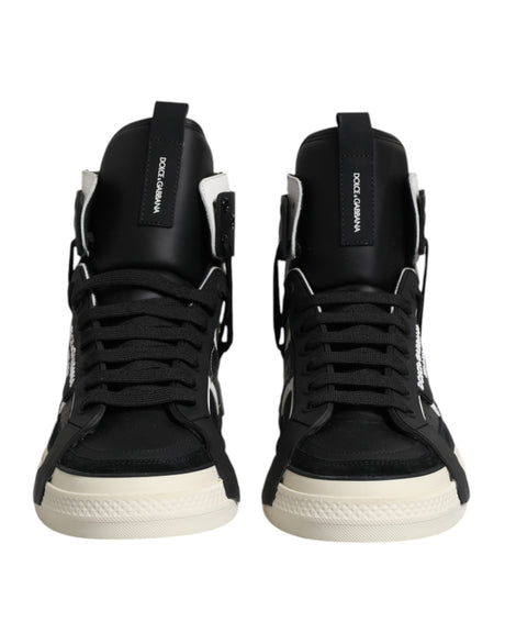 Dolce & Gabbana Black Leather High Top Logo Men Sneakers Shoes