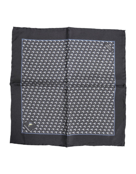 Dolce & Gabbana Black Fish Print Silk Square Men Foulard Scarf