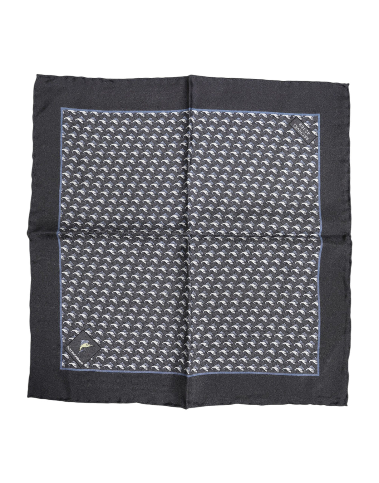 Dolce & Gabbana Black Fish Print Silk Square Men Foulard Scarf