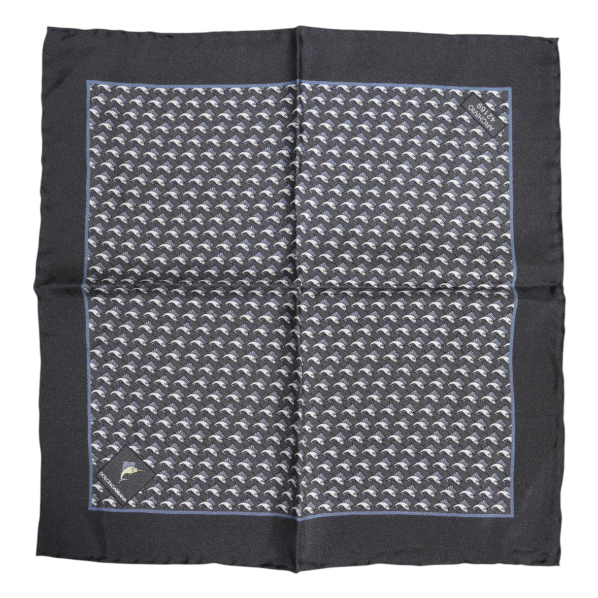 Dolce & Gabbana Black Fish Print Silk Square Men Foulard Scarf
