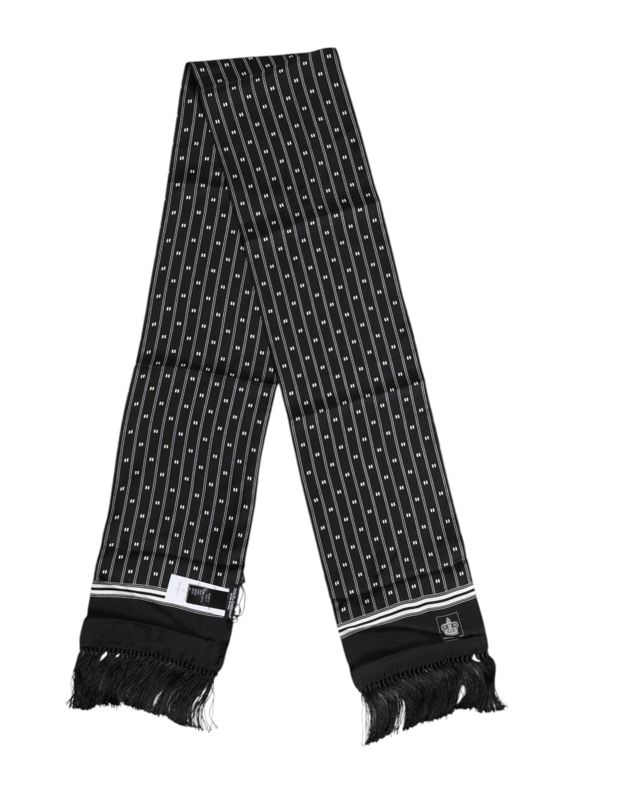 Dolce & Gabbana Black Silk Printed Fringes Men Foulard Scarf