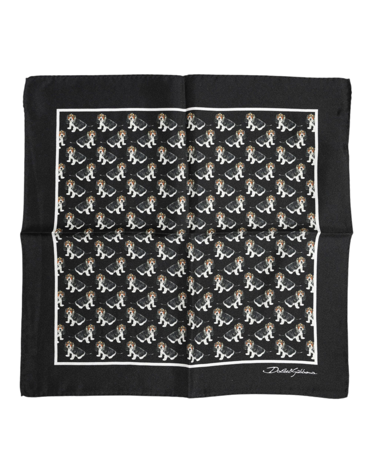 Dolce & Gabbana Black Dog Print Silk Square Foulard Scarf