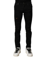 Dolce & Gabbana Black Cotton Logo Plaque Slim Denim Jeans