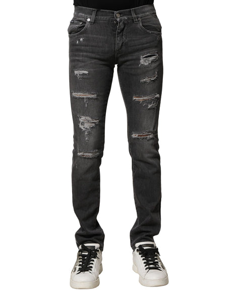 Dolce & Gabbana Black Washed Tattered Slim Fit Denim Jeans