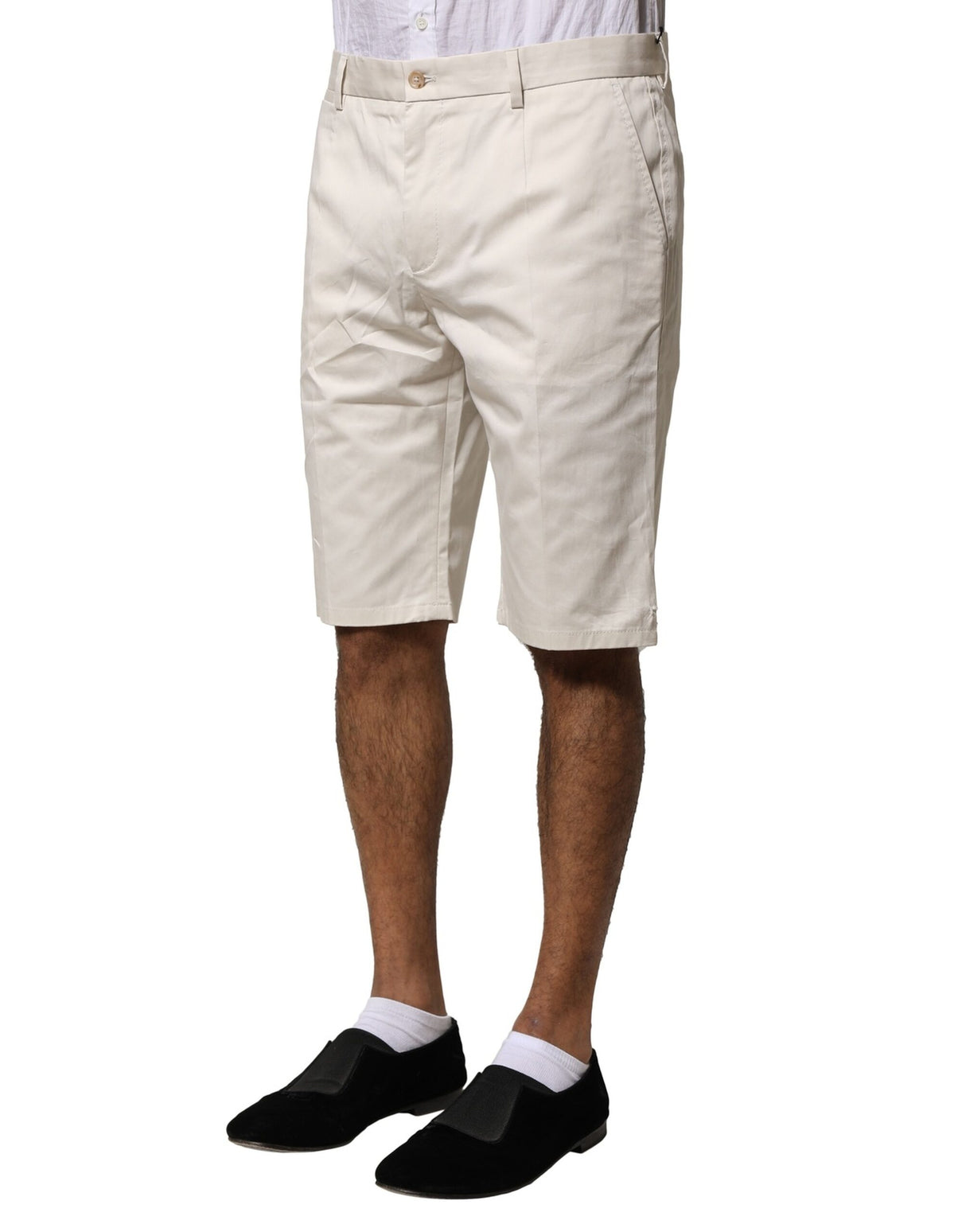 Dolce & Gabbana Beige Cotton Stretch Mid Waist Bermuda Shorts