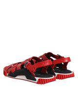 Dolce & Gabbana Red Black Leather Ankle Strap Sandals Shoes