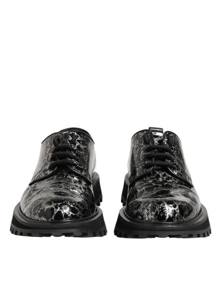 Dolce & Gabbana Black White Calfskin Chunky Derby Shoes