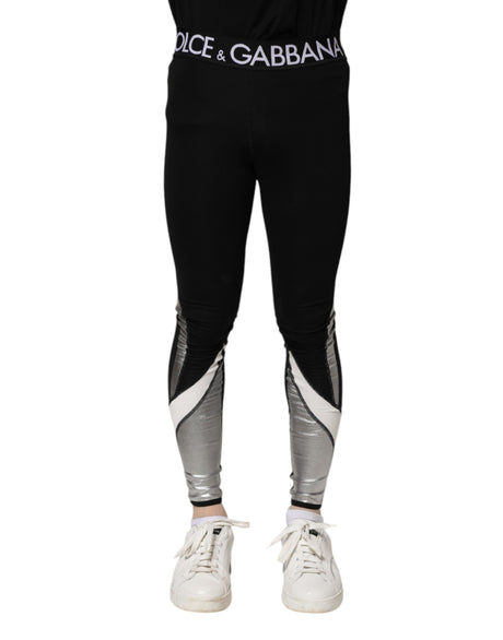 Dolce & Gabbana Black Silver Nylon Skinny Men Leggings Pants