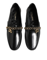 Dolce & Gabbana Black Leather Chain Slip On Loafers Men Dress Shoes
