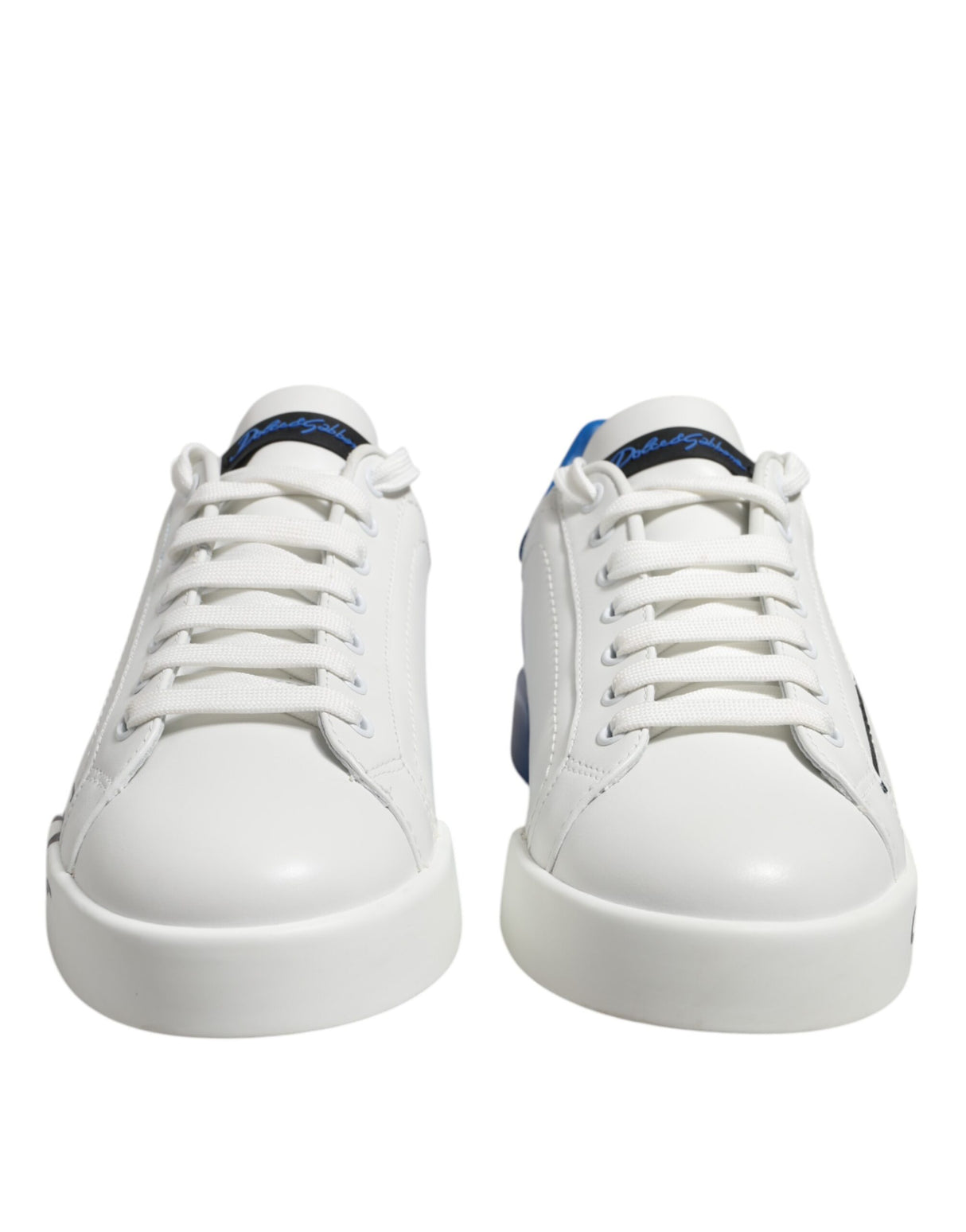 Dolce & Gabbana White Blue Low Top Leather Sneakers Shoes