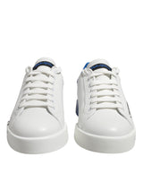 Dolce & Gabbana White Blue Low Top Leather Sneakers Shoes