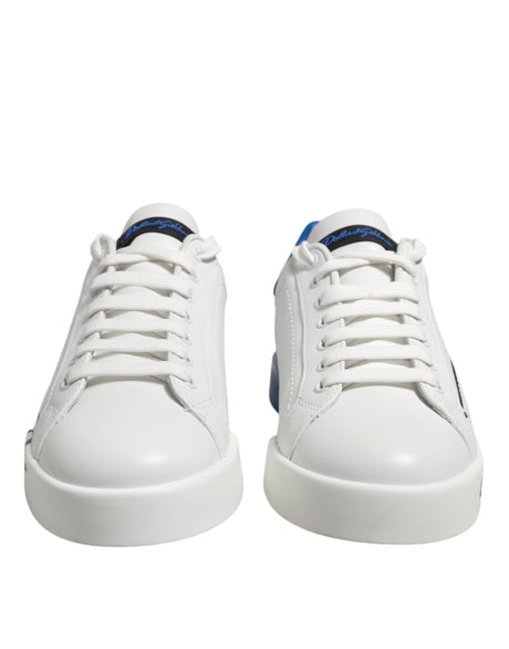 Dolce & Gabbana White Blue Low Top Leather Sneakers Shoes