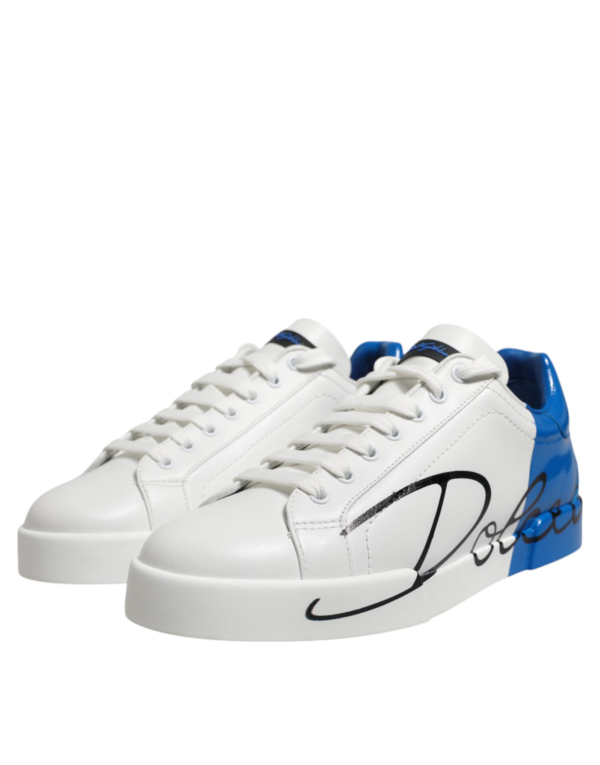 Dolce & Gabbana White Blue Low Top Leather Sneakers Shoes