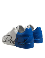 Dolce & Gabbana White Blue Low Top Leather Sneakers Shoes