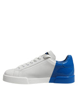 Dolce & Gabbana White Blue Low Top Leather Sneakers Shoes