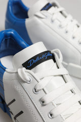 Dolce & Gabbana White Blue Low Top Leather Sneakers Shoes