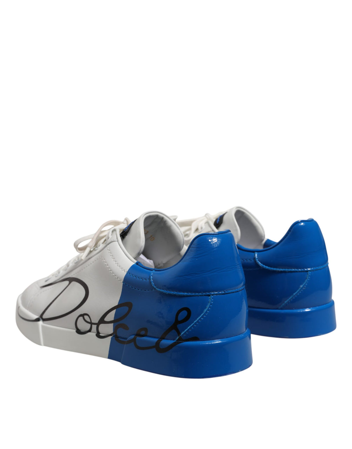 Dolce & Gabbana White Blue Low Top Leather Men Sneakers Shoes