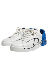 Dolce & Gabbana White Blue Logo Low Top Leather Sneakers Shoes