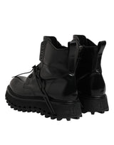 Dolce & Gabbana Black Leather Logo Ankle Boots Lace Up Shoes