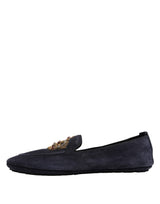Dolce & Gabbana Blue Suede Crown Crystal Loafers Dress Shoes