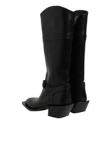 Dolce & Gabbana Black Leather High Boots Flats Shoes