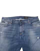 Dolce & Gabbana Blue Washed Cotton Logo Plaque Denim Jeans