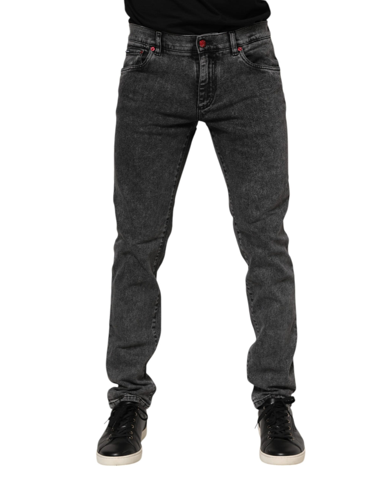 Dolce & Gabbana Black Washed Cotton Logo Plaque Denim Jeans