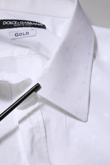 Dolce & Gabbana White Cotton GOLD Dress Formal Shirt