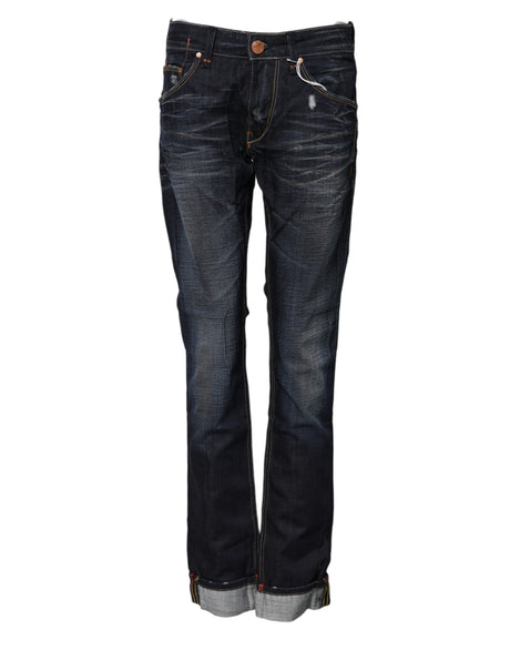 Acht Blue Washed Cotton Mid Waist Flared Denim Jeans